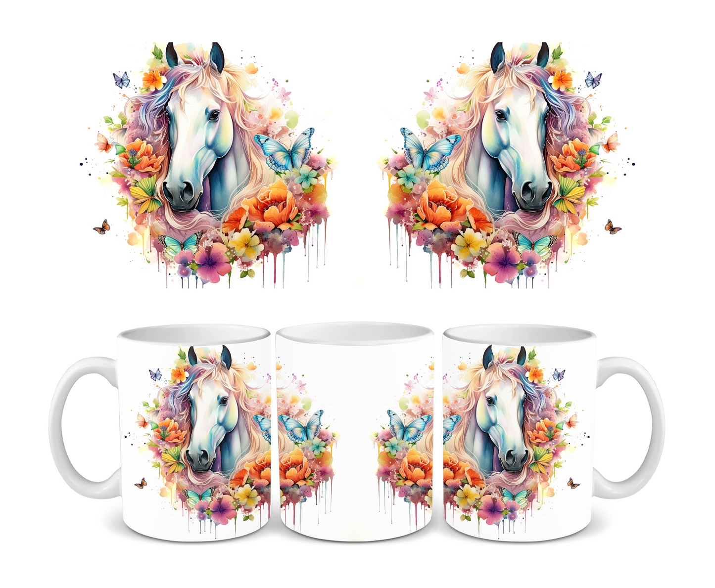 Horse Floral Ceramic Mug