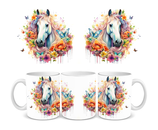 Horse Floral Ceramic Mug