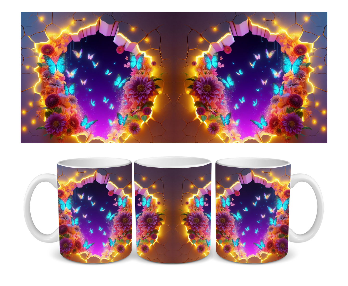 Purple 3D Effect Hole In A Wall Bioluminescent Butterfly Ceramic Mug