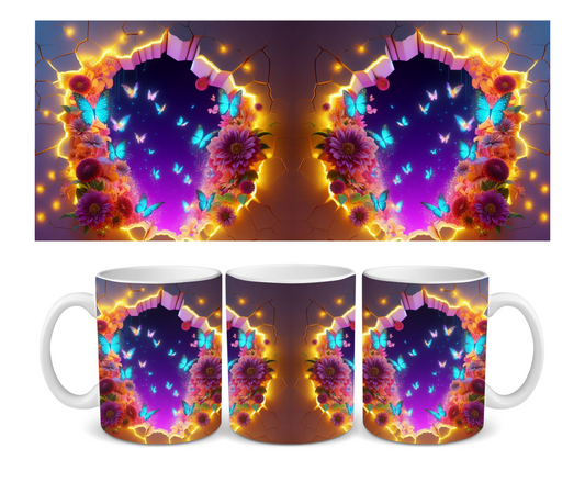 Purple 3D Effect Hole In A Wall Bioluminescent Butterfly Ceramic Mug