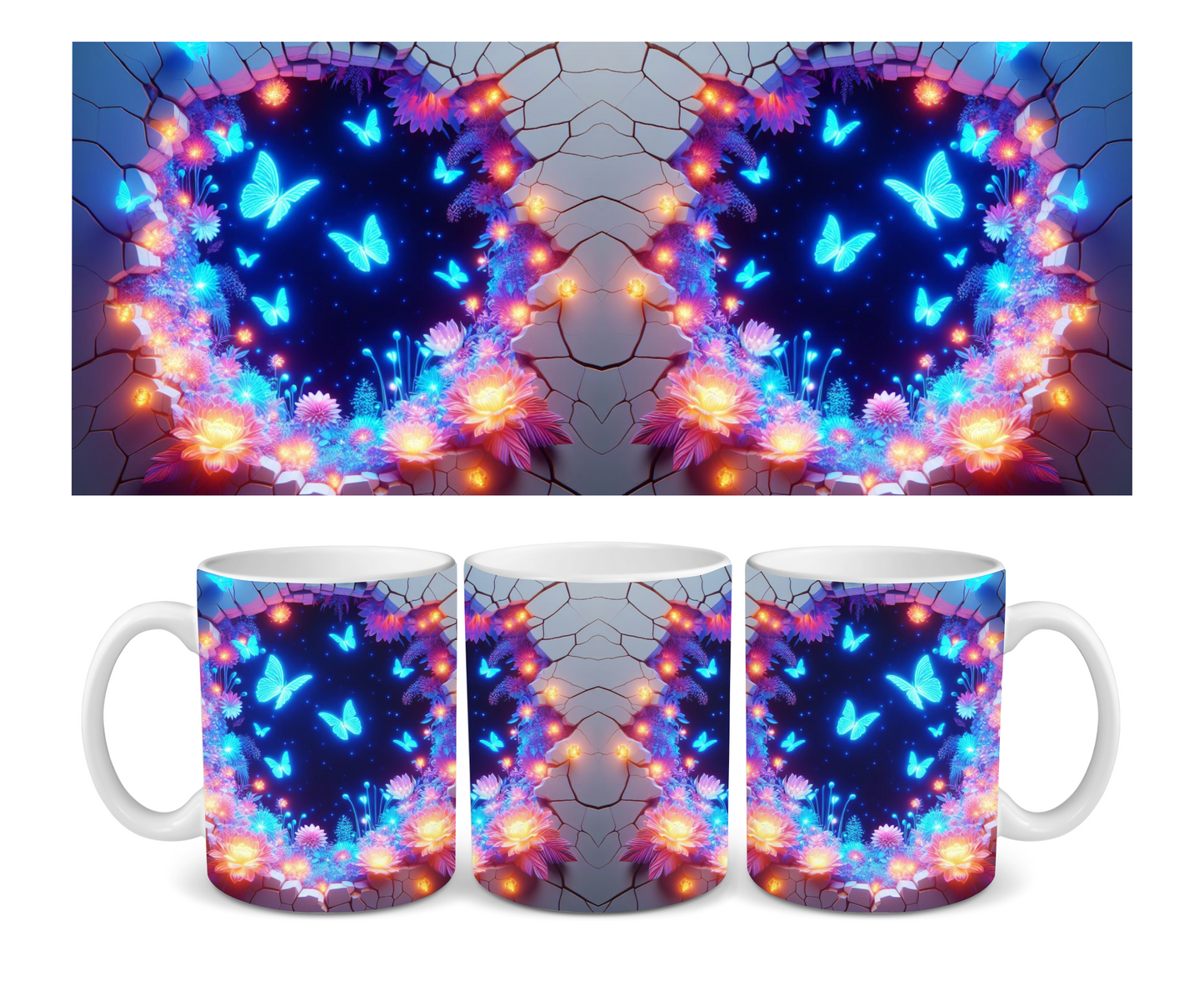 Blue & Purple 3D Effect Hole In A Wall Bioluminescent Butterfly Ceramic Mug