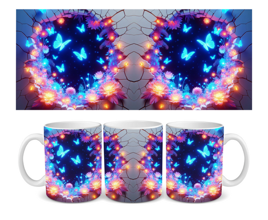 Blue & Purple 3D Effect Hole In A Wall Bioluminescent Butterfly Ceramic Mug