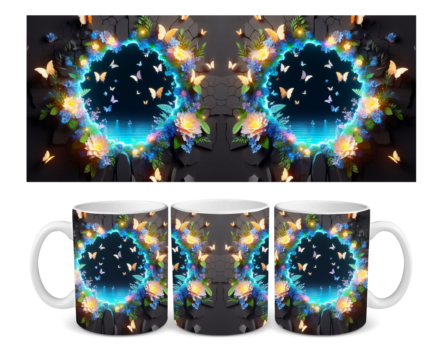 Dark 3D Effect Hole In A Wall Bioluminescent Butterfly Ceramic Mug