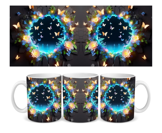 Dark 3D Effect Hole In A Wall Bioluminescent Butterfly Ceramic Mug