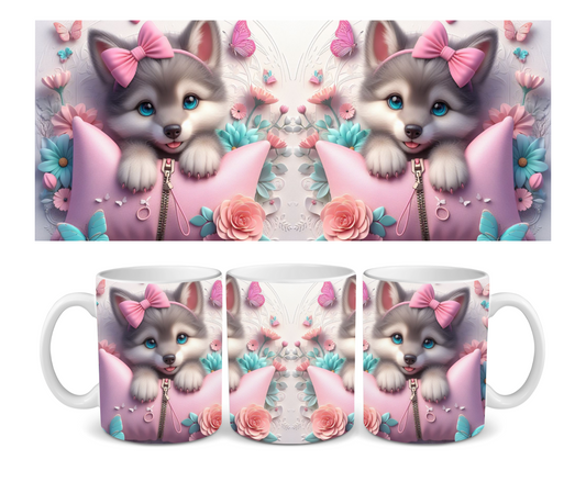 Gray Fox in Pillow Ceramic Mug