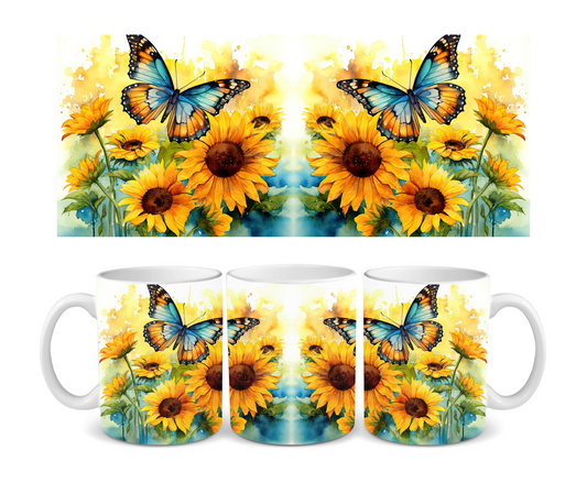 Monarch Butterfly and Sunflowers Ceramic Mug