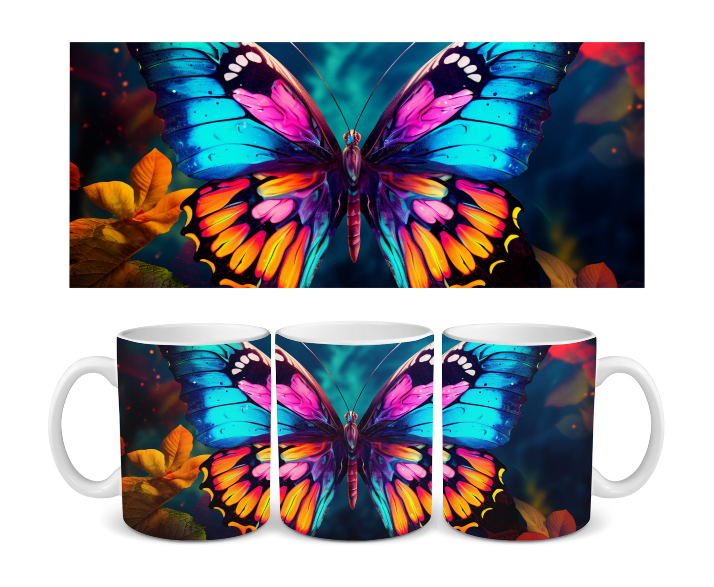 Neon Butterfly Ceramic Mug