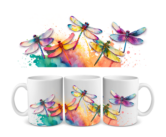 Neon Dragonflies Ceramic Mug