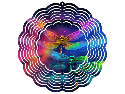 Neon Dragonflies Wind Spinner