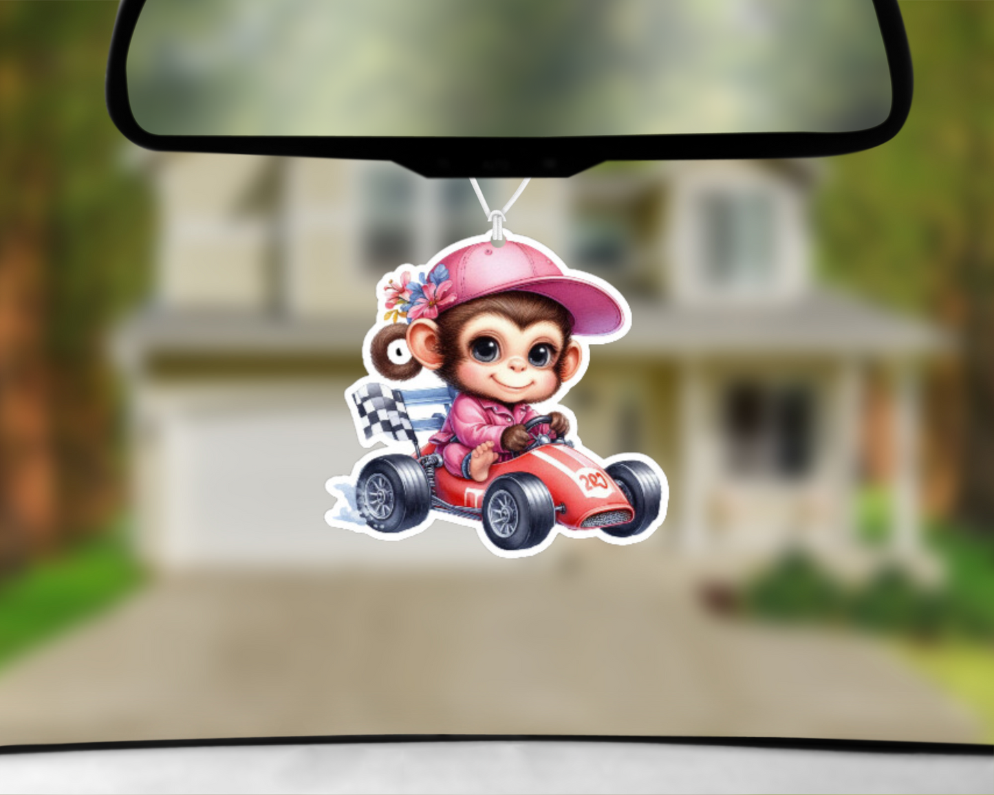 Pink Monkey Racer Car Air Freshener