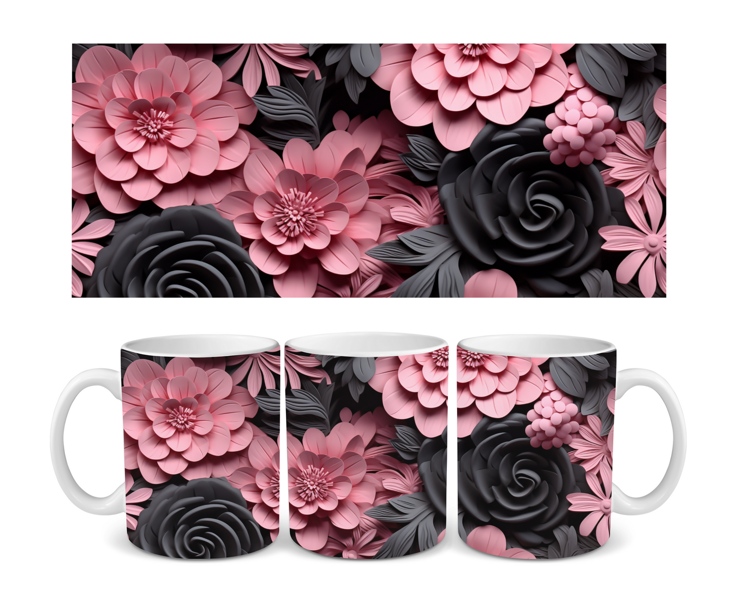 Pink & Black Flowers Ceramic Mug