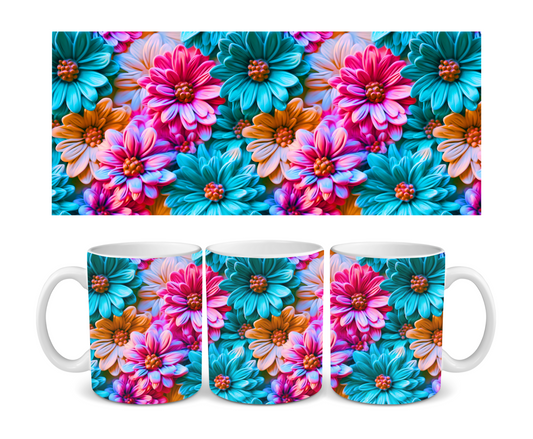 Pink & Teal Flowers Ceramic Mug