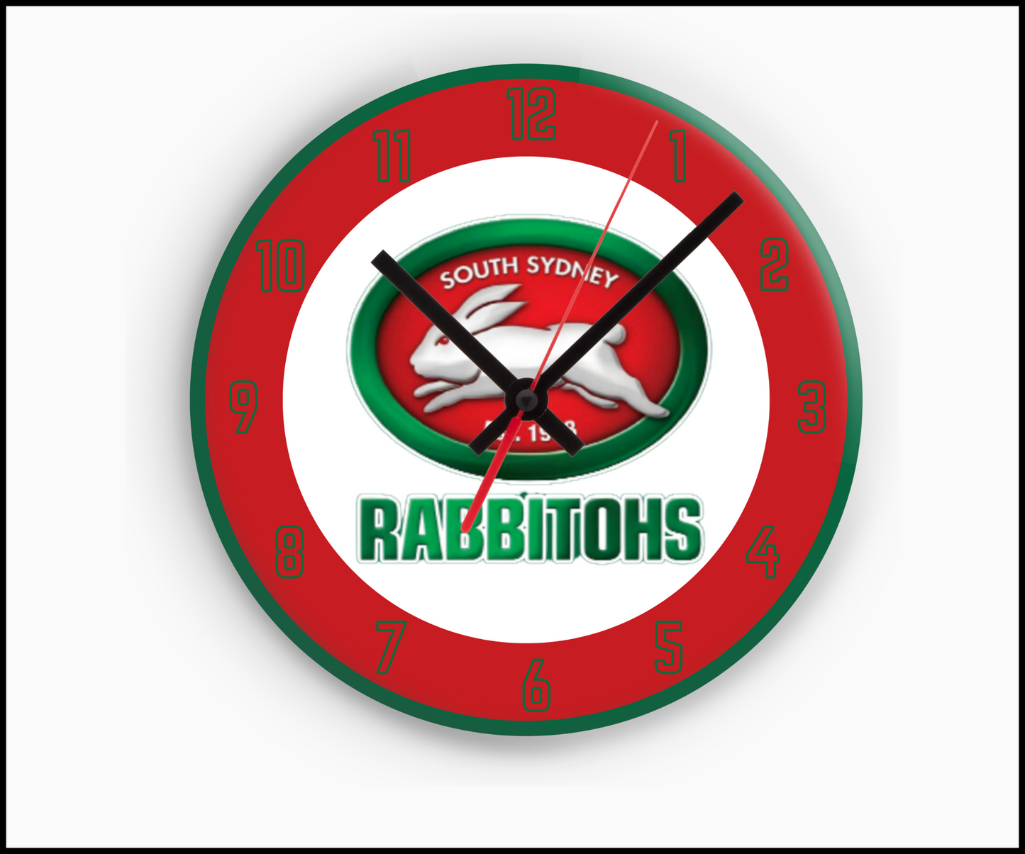 South Sydney Rabbitohs Sublimated Clock (Round)