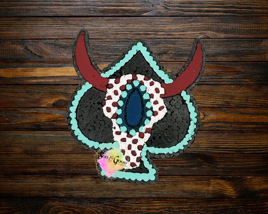 Checkered Bull Skull Spade Blinged Car Freshie