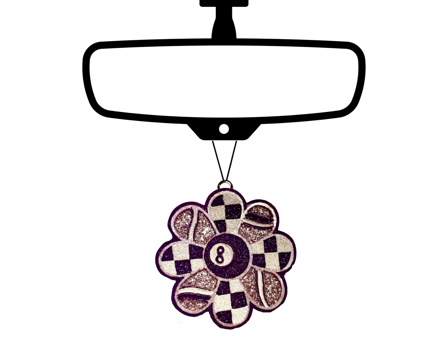 Eight Ball Flower Blinged Car Freshie