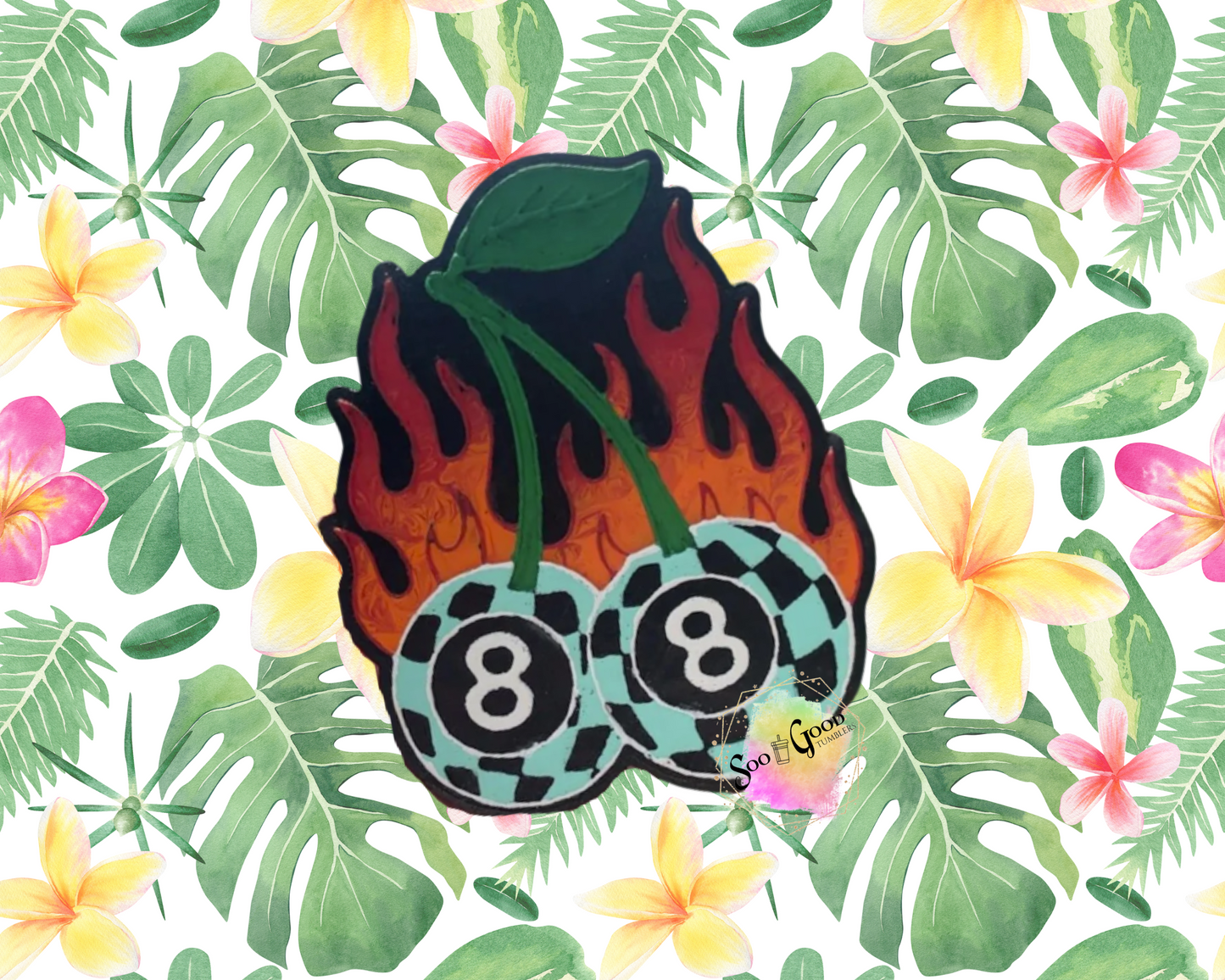 Flaming 8 Ball Cherries Blinged Car Freshie