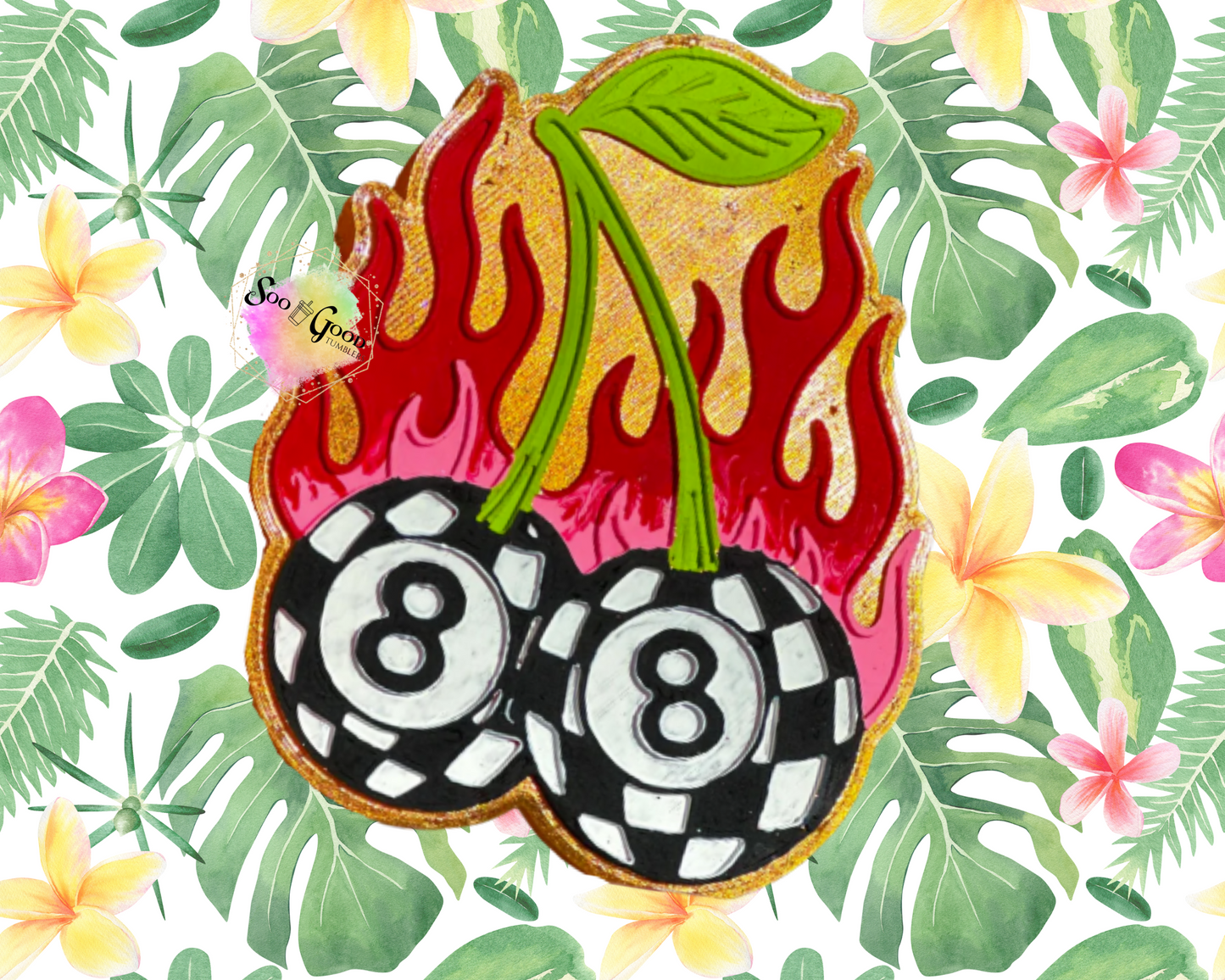 Flaming 8 Ball Cherries Blinged Car Freshie