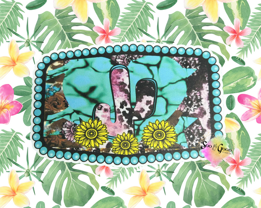 Belt Buckle (Turquoise Cactus) Cardstock Car Freshie