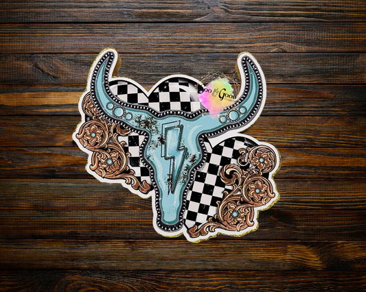 Turquoise Concho Skull Cardstock Car Freshie