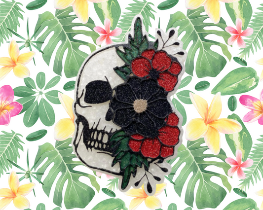 Skull with Flowers Blinged Car Freshie