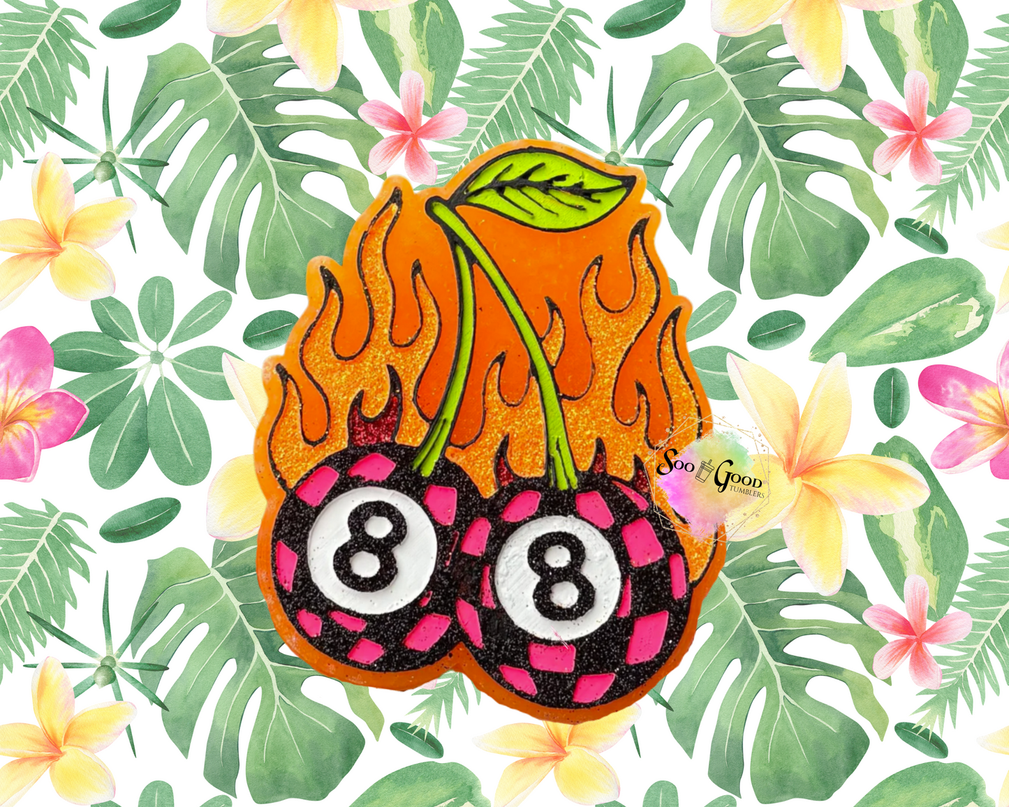 Flaming 8 Ball Cherries Blinged Car Freshie