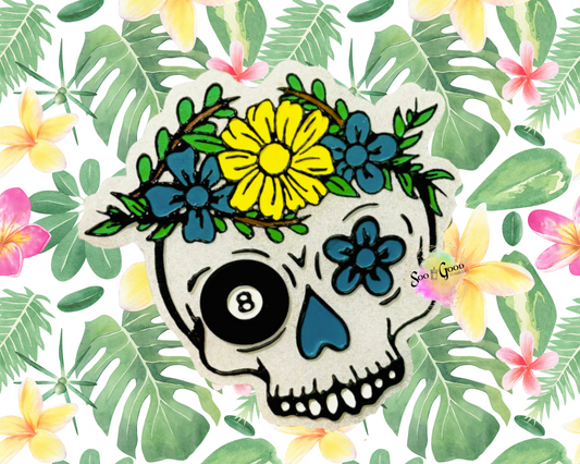 8 Ball Floral Skull Blinged Car Freshie