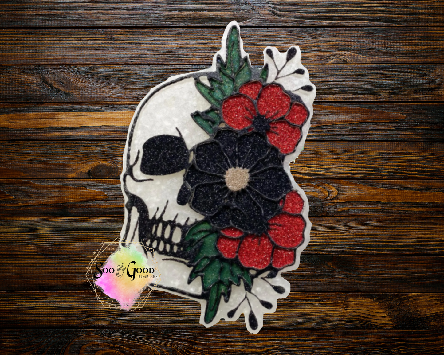 Skull with Flowers Blinged Car Freshie