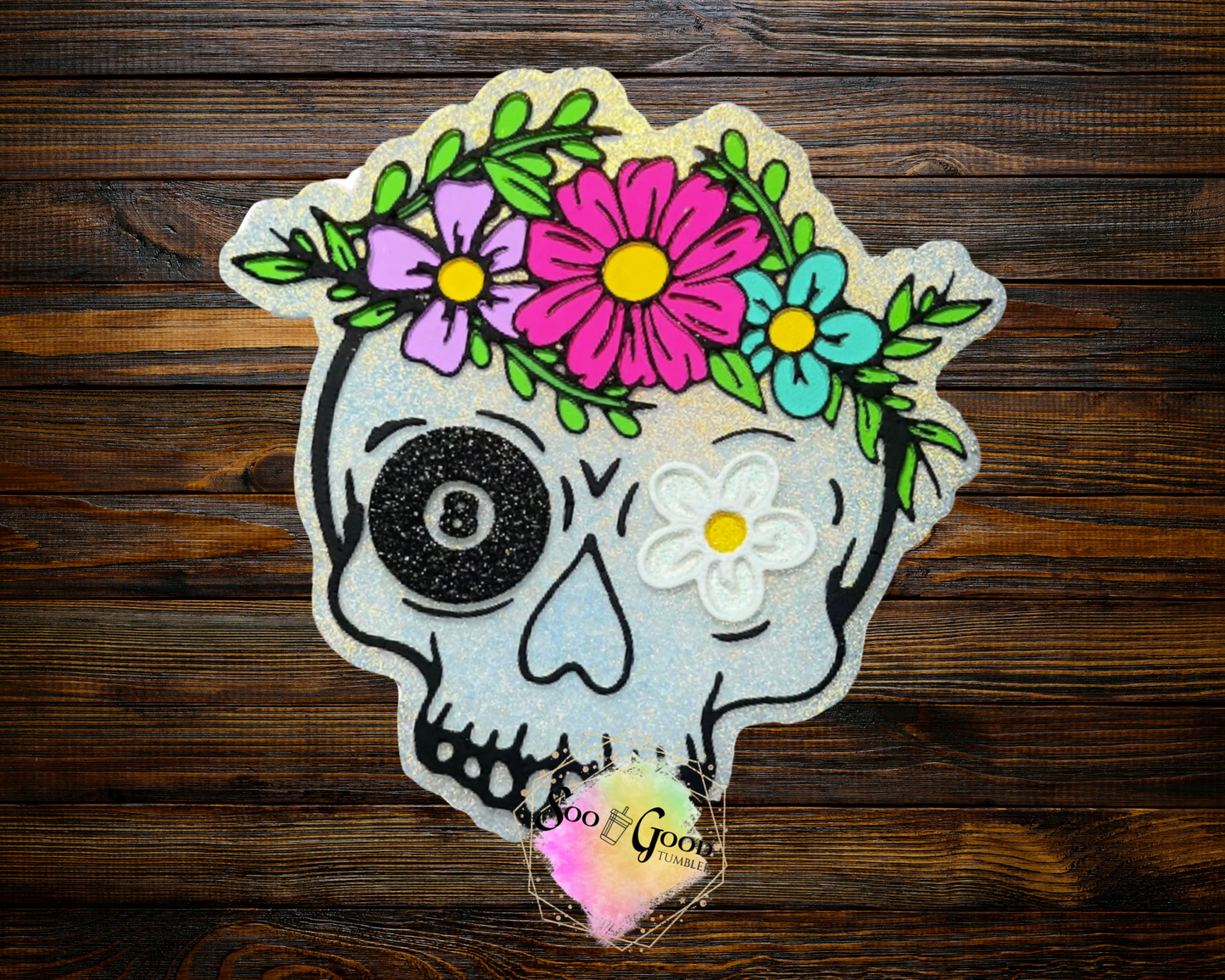 8 Ball Floral Skull Blinged Car Freshie