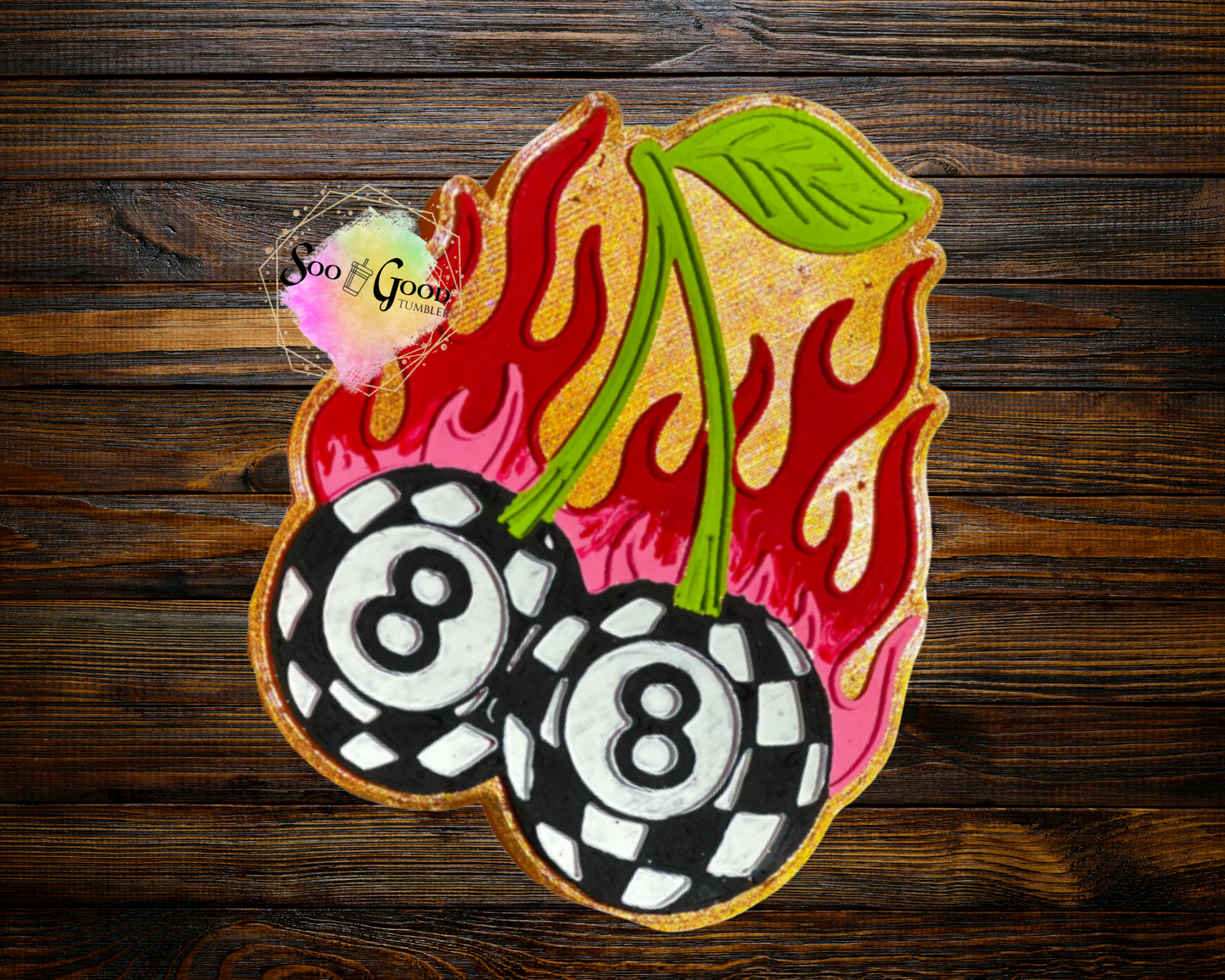 Flaming 8 Ball Cherries Blinged Car Freshie