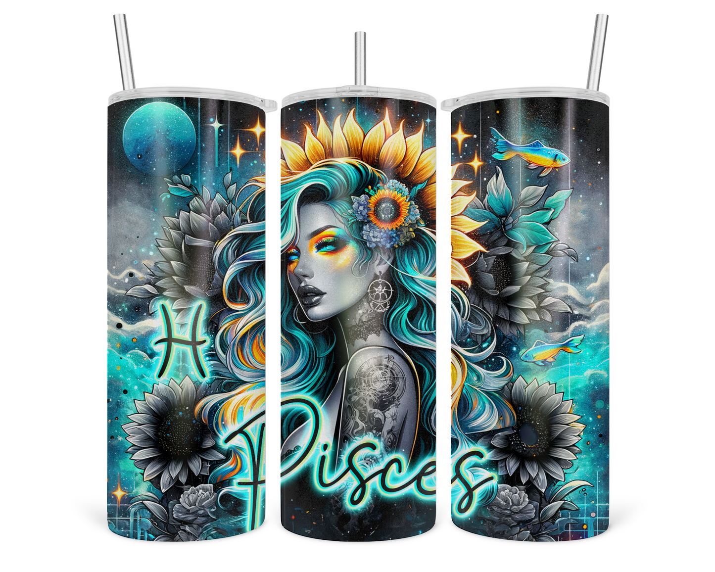 Neon Star Sign - Pisces Tumbler (010)