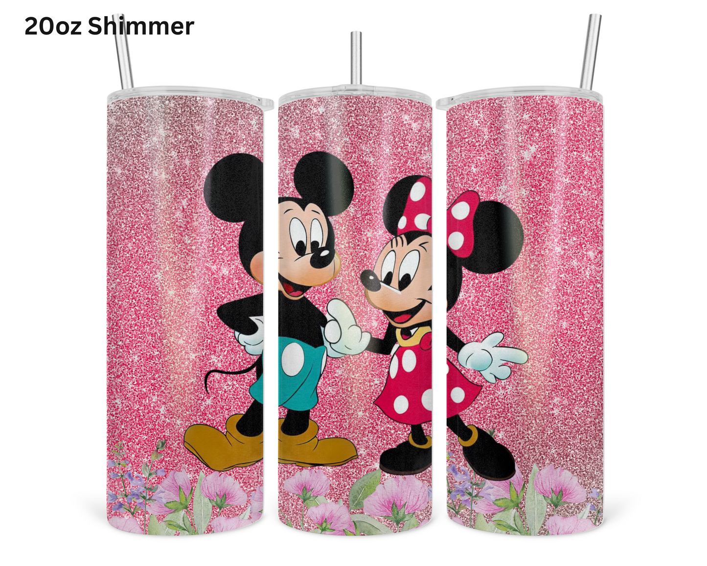 Mickey & Minnie Pink Glitter Tumbler