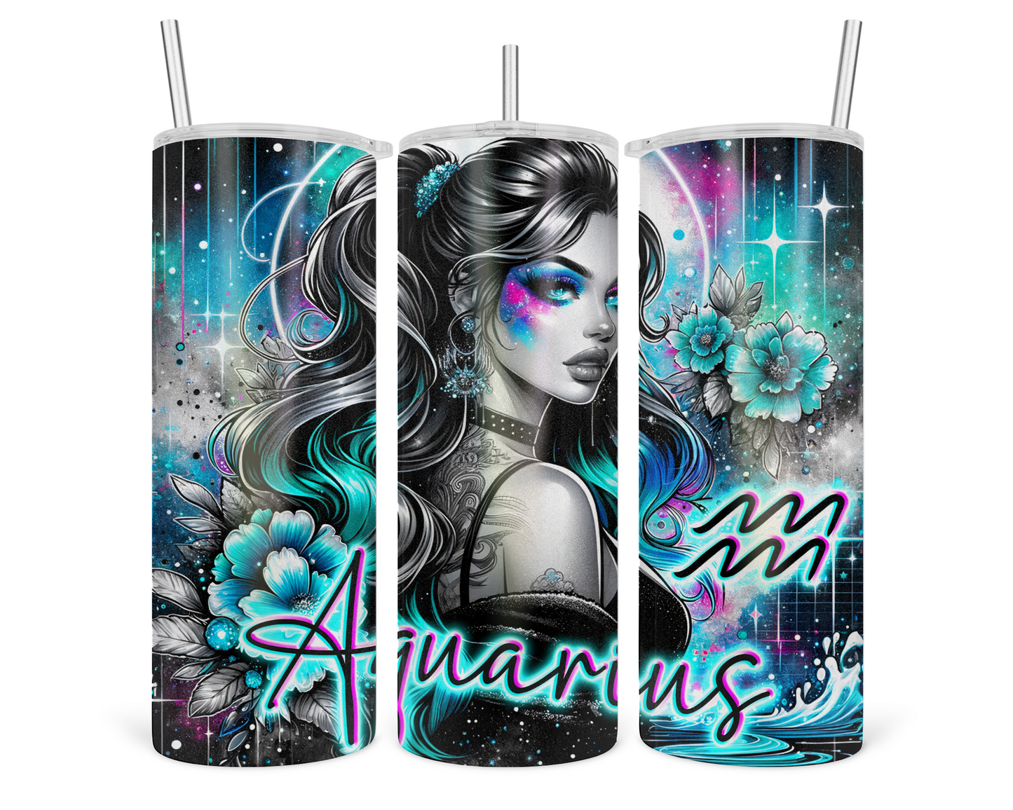 Neon Star Sign - Aquarius Tumbler (007)