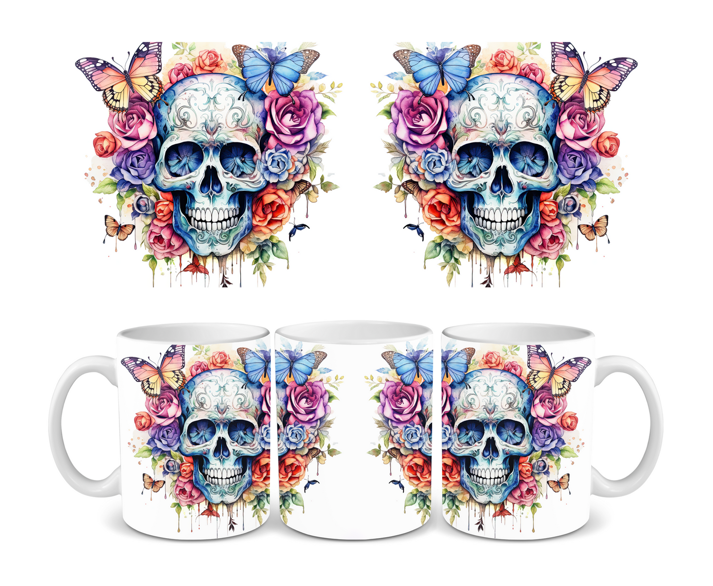 Skull With Butterfly Ceramic Mug