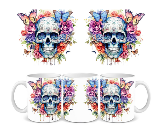 Skull With Butterfly Ceramic Mug