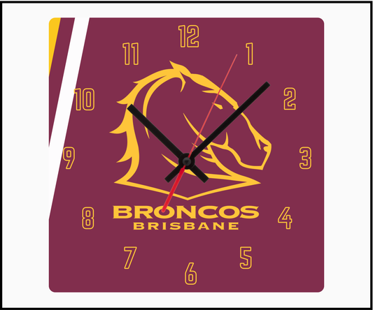 Brisbane Broncos Sublimated Clock (Square)