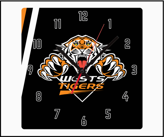 Wests Tigers Sublimated Clock (Square)