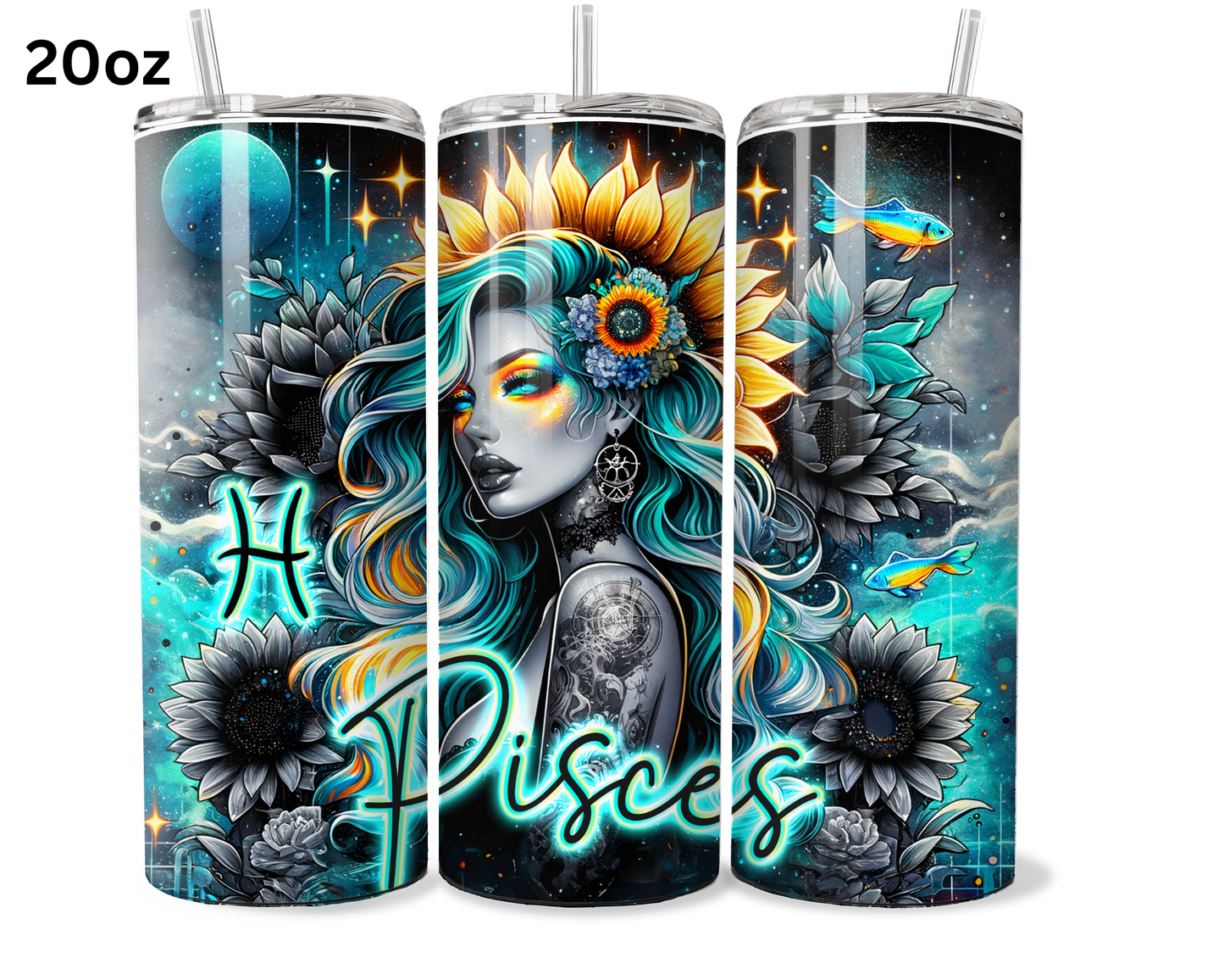 Neon Star Sign - Pisces Tumbler (010)