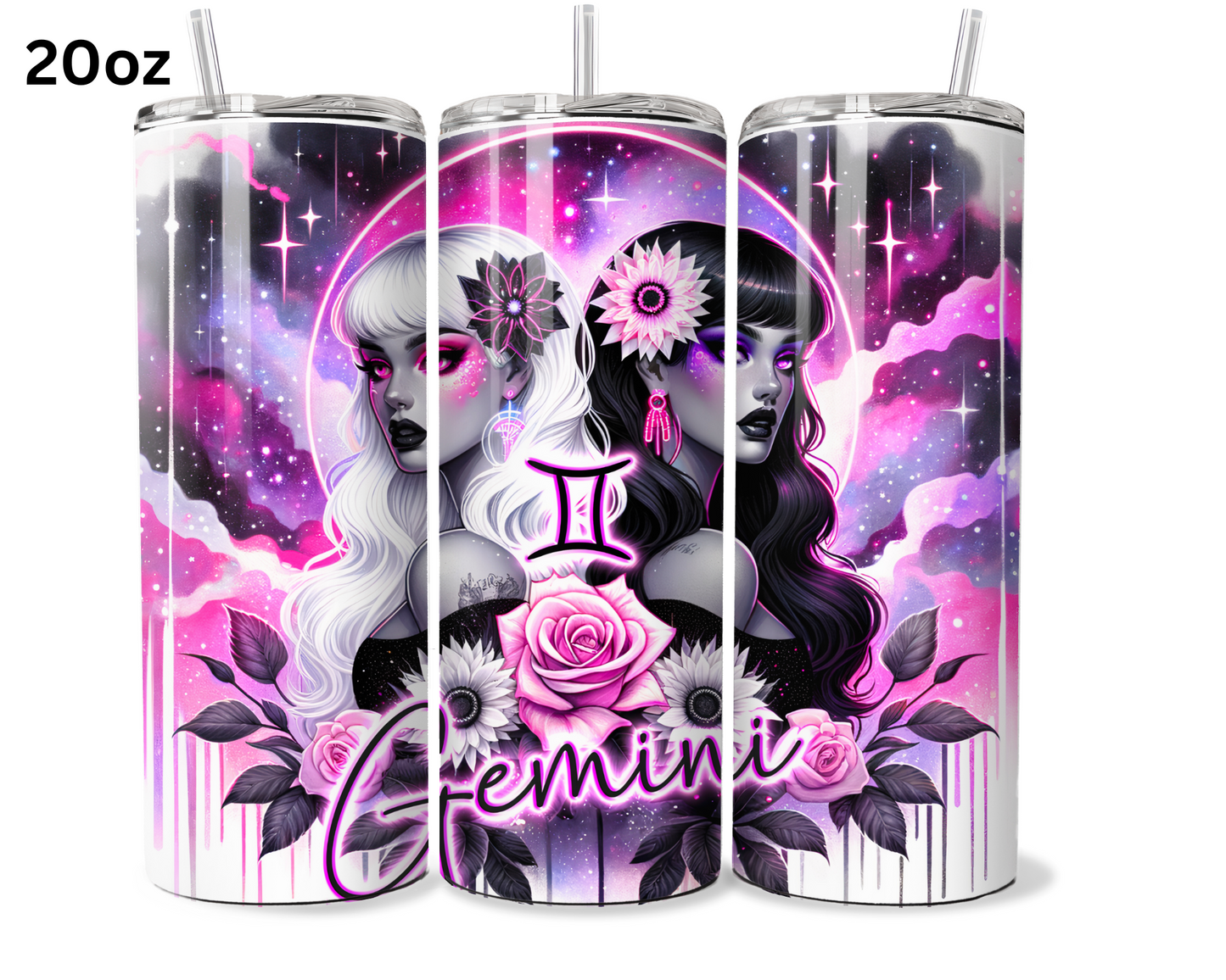 Neon Star Sign - Gemini Tumbler (006)