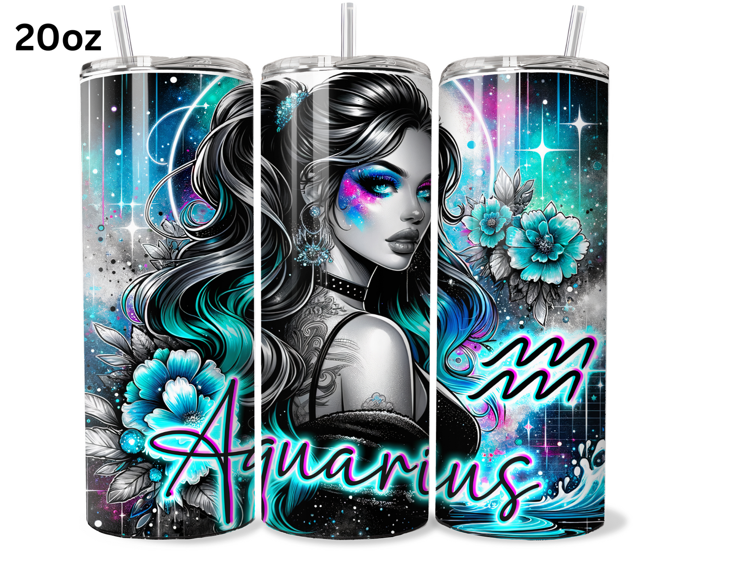 Neon Star Sign - Aquarius Tumbler (007)