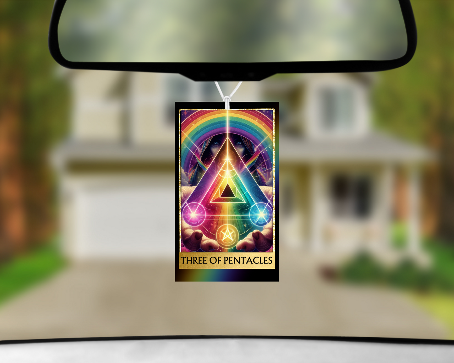 Three of Pentacles Tarot Card Car Air Freshener