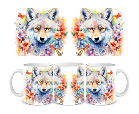 Wolf Flowers Ceramic Mug