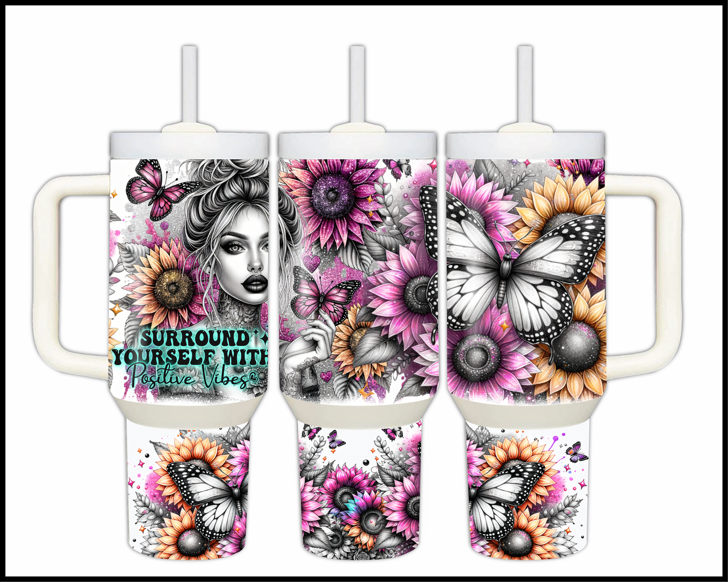 Surround Yourself With Positive Vibes Stainless Steel Big 40oz Tumbler (036)