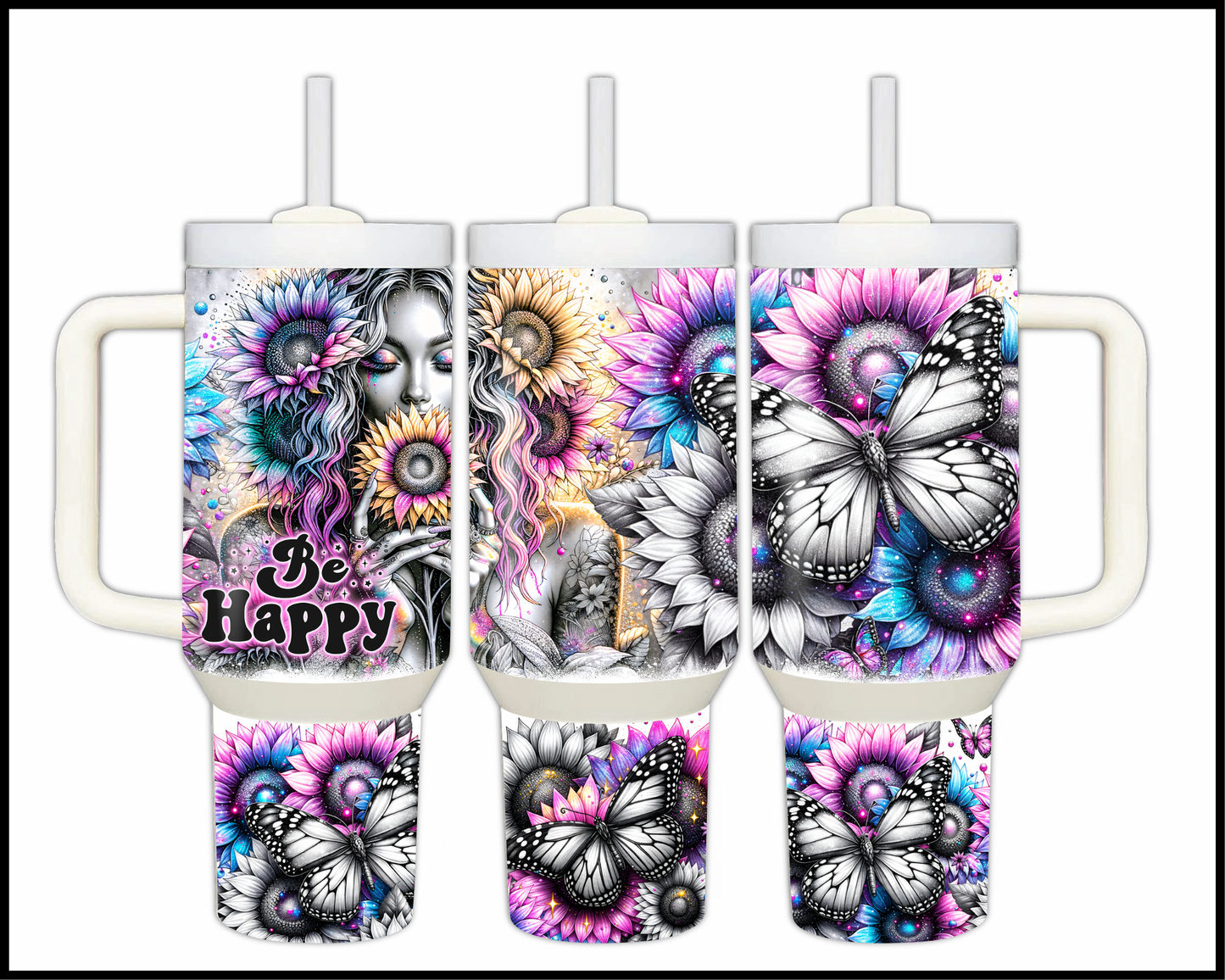 Be Happy Stainless Steel Big 40oz Tumbler (040)