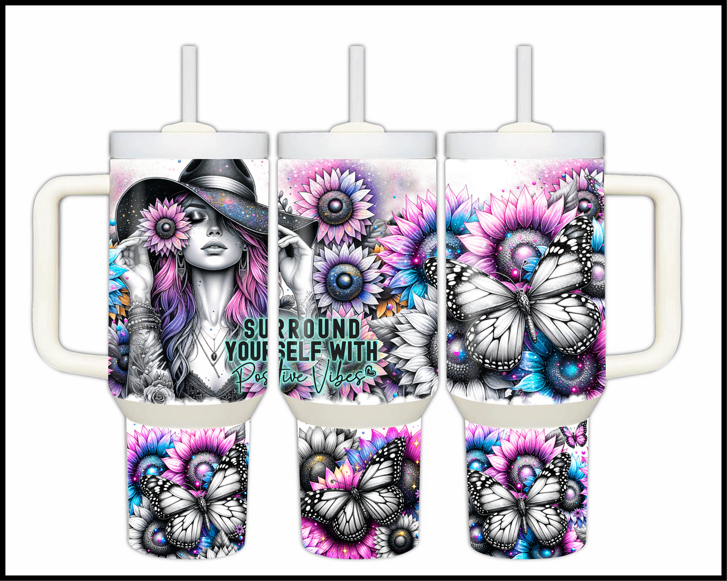 Surround Yourself With Positive Vibes Stainless Steel Big 40oz Tumbler (044)