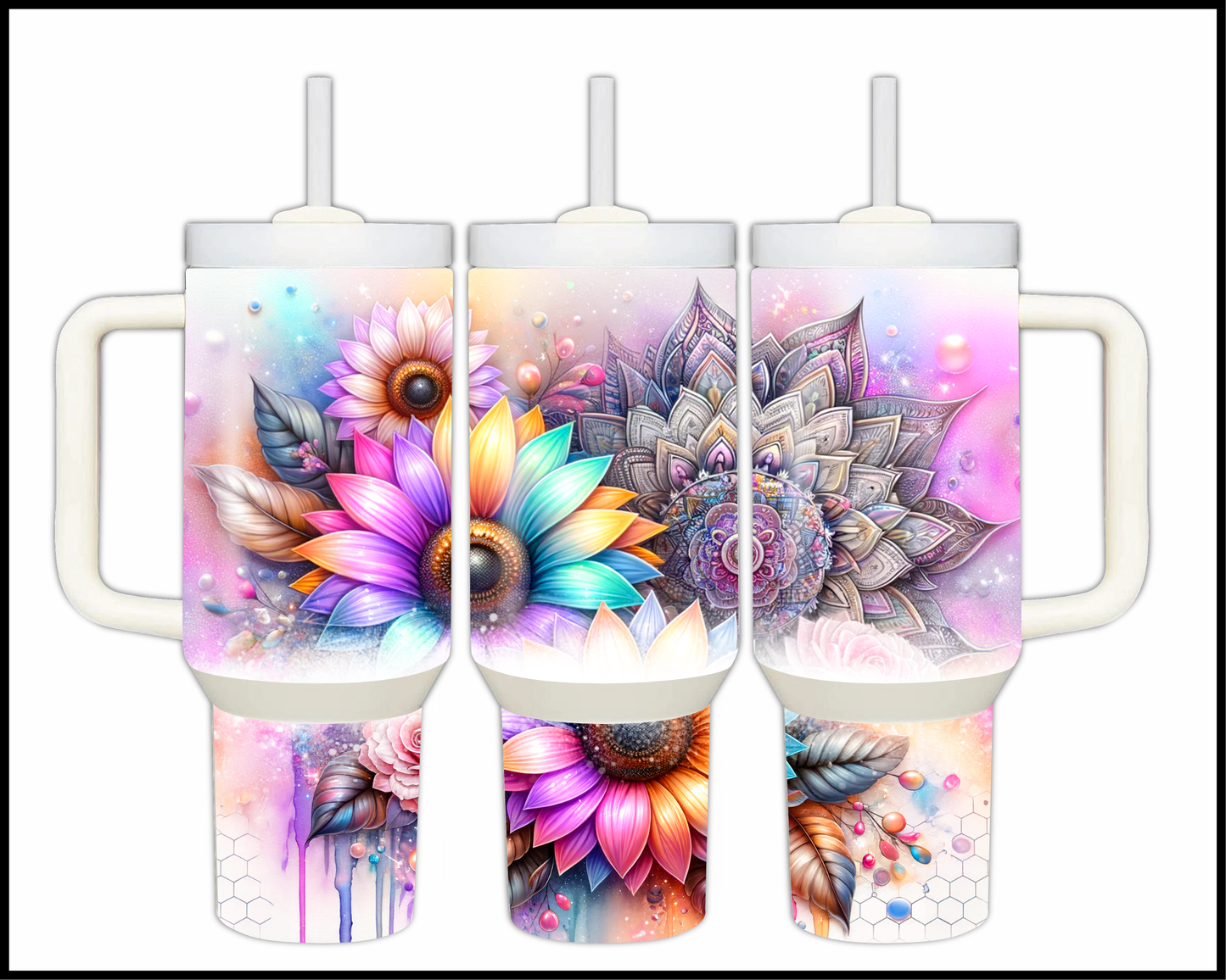 Whimsical Mandala Meadow Stainless Steel Big 40oz Tumbler (061)