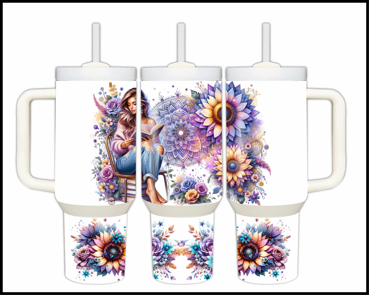 Boho Bookworm Blossom Stainless Steel Big 40oz Tumbler (086)