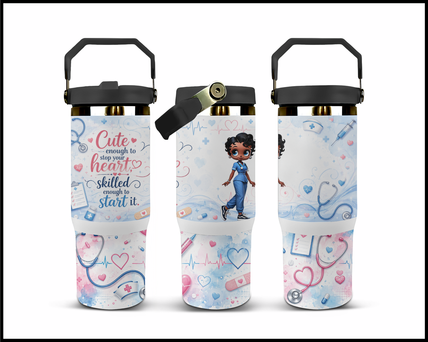Cute Enough To Stop Your Heart, Skilled Enough To Start It Big Guzzler Stainless Steel Tumbler (1074)