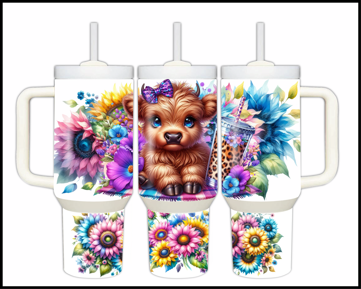 Whimsical Heifer & Iced Latte Stainless Steel Big 40oz Tumbler (109)