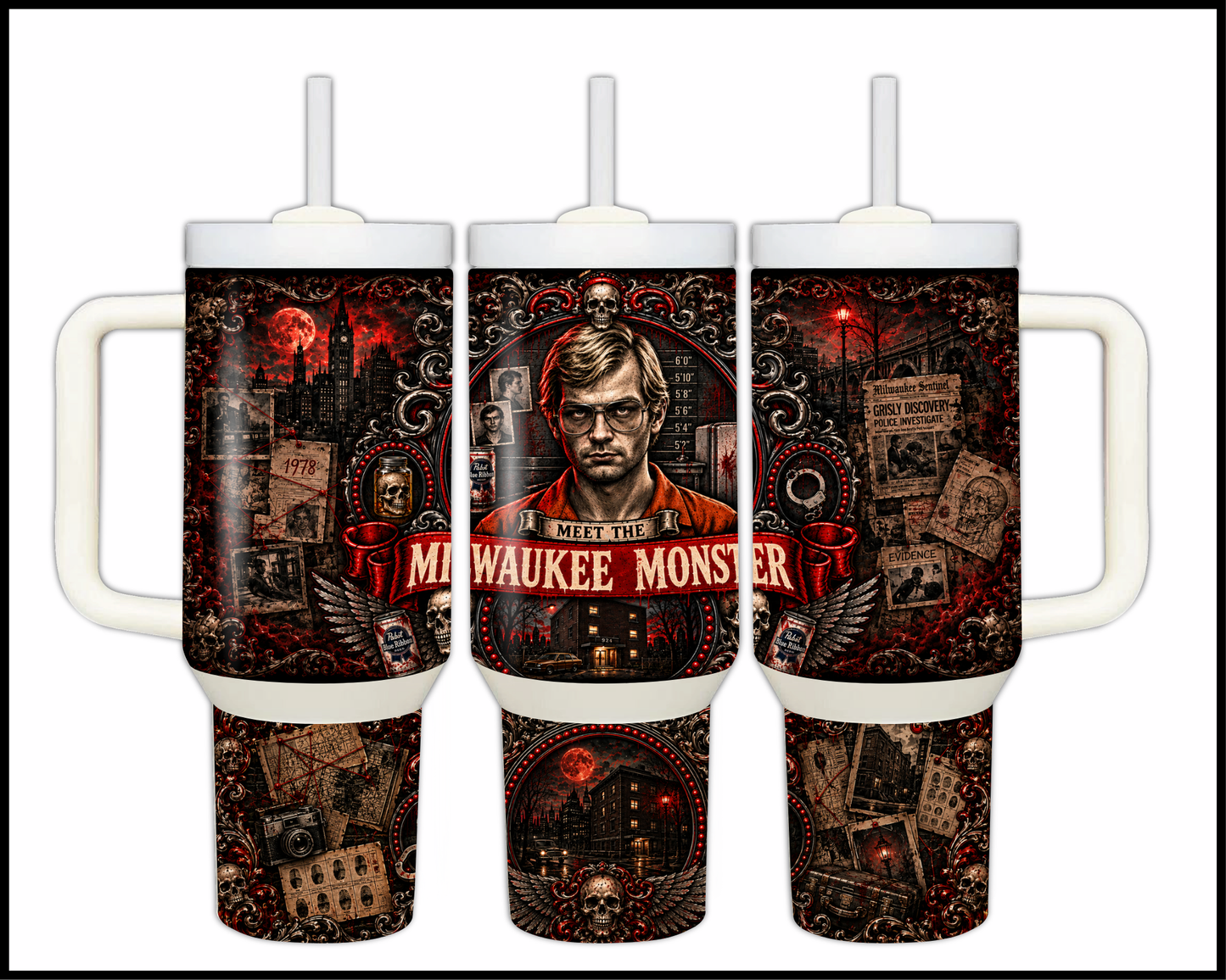Sinister Sips - Jeffrey Dahmer (The Milwaukee Monster) Big Guzzler Stainless Steel Tumbler (1096)