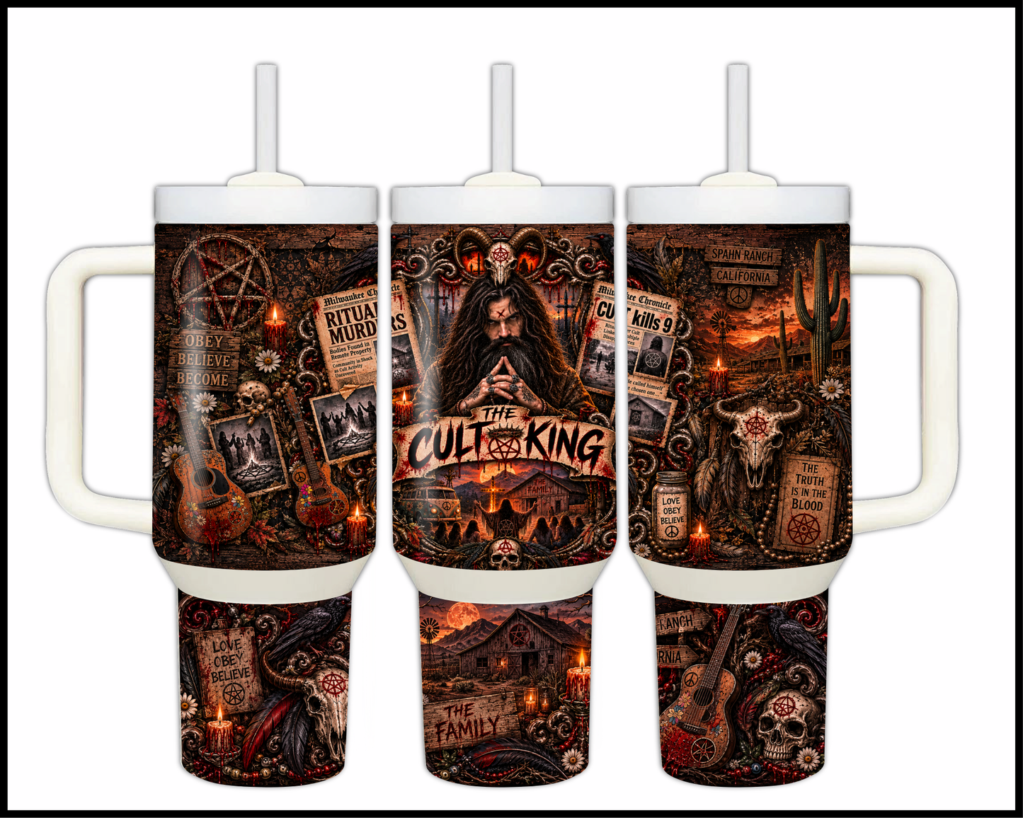 Sinister Sips - Charles Manson (The Cult King) Big Guzzler Stainless Steel Tumbler (1114)